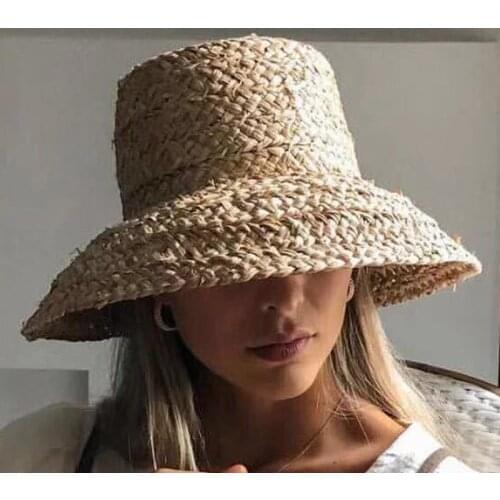 Summer Hats for Women Retro Flat Drooping Hat Brim Hand-made Raffia Straw Hat Ladies Outdoor Sun Protection Beach Straw Hat