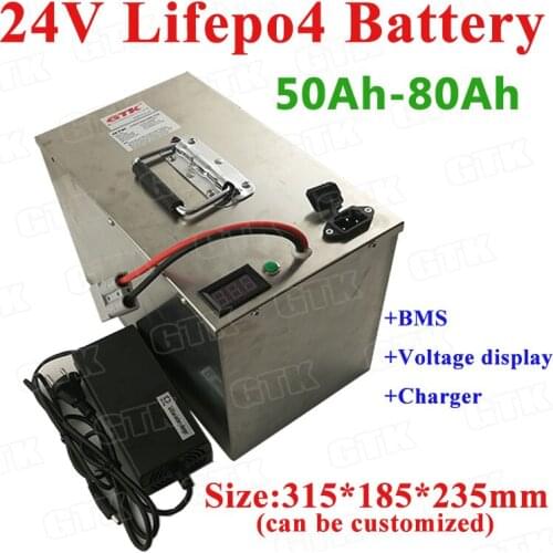 24V 50Ah 60Ah 70Ah 80Ah LiFepo4 lithium battery pack for solar energy system motorhome golf trolley golf cart scooter+5A charger