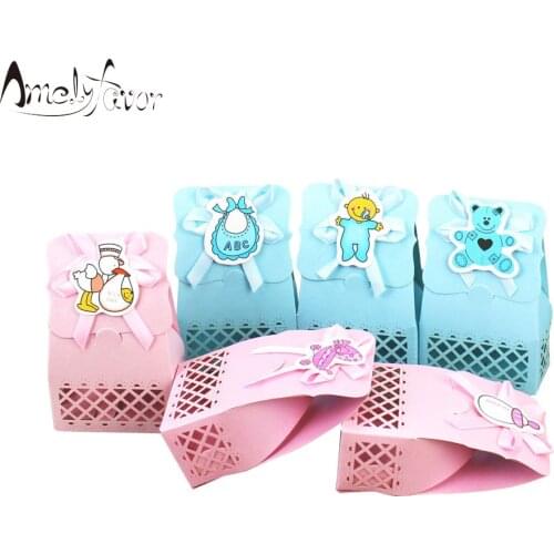 Cute Baby Shower candy box Event Party Supplies Decoration boy and girl Paper Baptism Kid Favors Gift Sweet Birthday Bag 12pcs