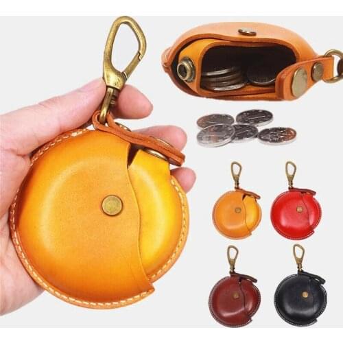 Corlorful Mini Genuine Leather Coin Purse Fashion Round Shape Casual Bag Small Storage Wallet for Small Objects Headphone Cable