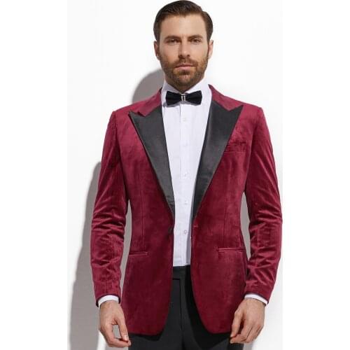 2020 Burgundy Velvet Diner Jacket Custom Made Slim Fit Dark Red Velvet Blazer Men, Tailored Velvet Blazers For Men