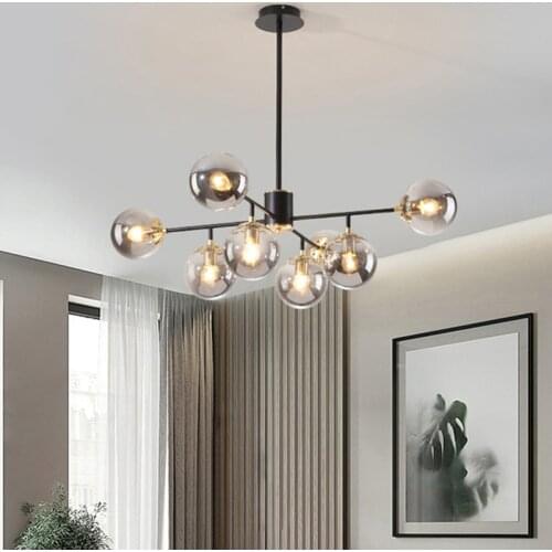 Nordic Chandelier For Living Room Dining Room Kitchen Home Black LED Pendant Lamp Modern Glass Ceiling Hanging Light Fixture E27