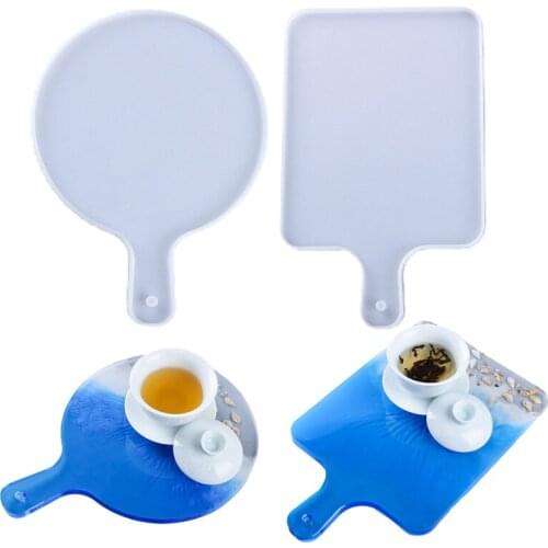 New 4 Sizes Home Coaster Decoration DIY Crystal Silicone Mold Handle Tray Handmade Resin Silicone Mold Round Rectangle