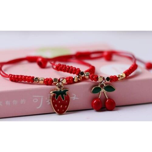 Wholesale Strawberry Cherry Fruit Bracelet For Women Hand Knitted Red Rope Bracelets Girl Jewelry Accessory