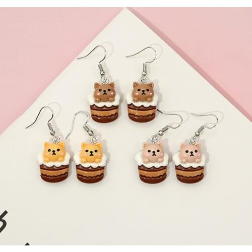 Cute sweet cartoon cat animals earrings 2021 trend new korean fashion hoop earrings for women Jewelry accessories for girls