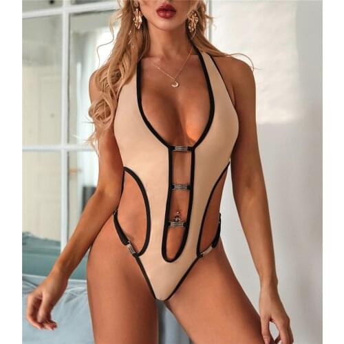 Sexy halter bikinis mujer swimsuit fused female Backless Cross Hollow out bodysuits one piece swimwear women Gothic monokini