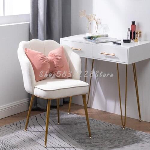Nordic Light Luxury Dining Chair Net Red Makeup Chair Simple Creativity Princess Back Manicure Shop Dressing Stool White Leather