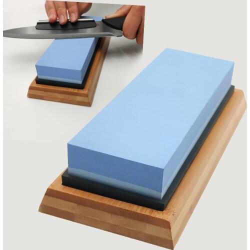 Whetstone + bamboo base + knife holder set Double-sided Professional Whetstone Kitchen Honing knife kitchen sharpening stone