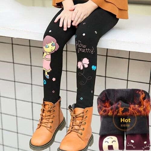 High Quality Winter Plus Velet Girls Leggings Children Pants 2 to10Yrs Girl Thick Warm Cotton Cartoon Print Trouser Kids Clothes