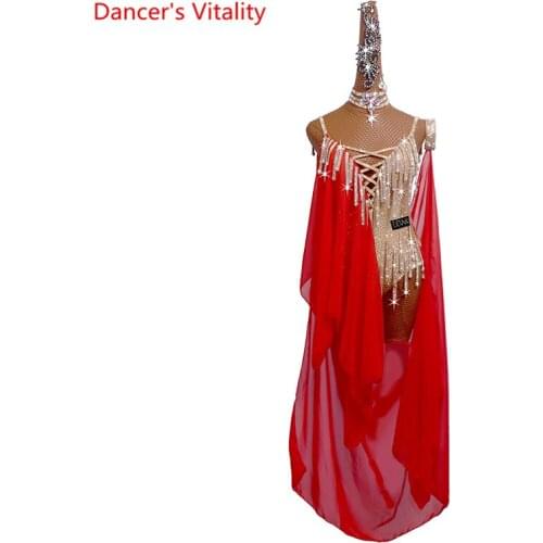 Latin Dance Skirt Female Adult Customized Child Latin Dancing Fringed Dress Women Professional Competition Dance Dresses Outfit