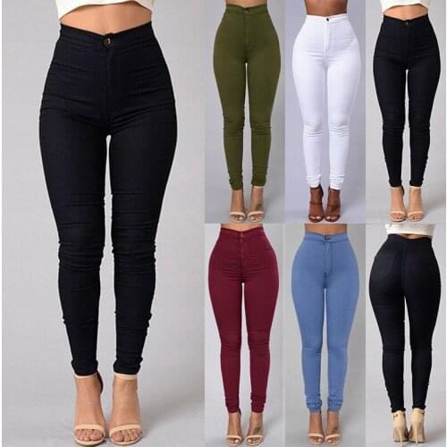 Women Jeans Fashion Solid Leggings Sexy Fitness High Waist Trousers Female White Black Blue Skinny Fashion Clothing