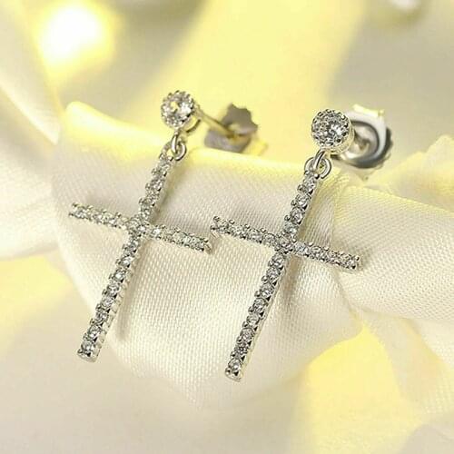 Huitan Women Cross Dangle Earrings Micro Paved Cubic Zirconia Stone Simple Stylish Girls Accessories Daily Wear Party Jewelry