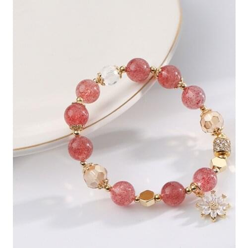 Natural Strawberry Crystal Zircon Women Bracelets On Hand Chain Bangles Jewelry Aesthetic Fashion Female Popular Now New 2021