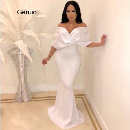 Backless White Sexy Off Shoulder Mermaid Maxi Dress Red High Waist Bodycon Party Evening Dinner Club 2019 Women Long Dress Robe