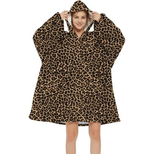 Leopard Print Winter Blanket Sweatshirts Oversized Hoodies Giant For Women Hoody With Sleeve Print Warm Hooded Blanket Adult