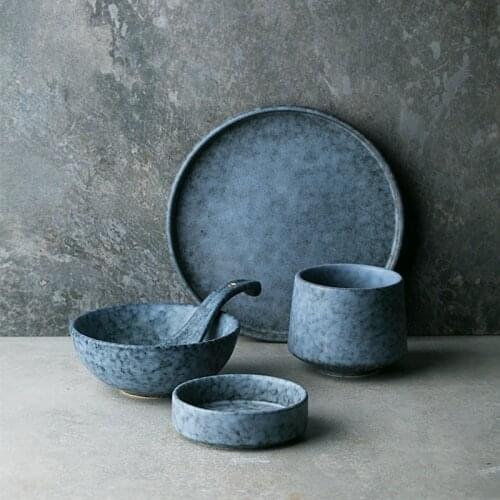 1PCS Stoneware Plates Ceramic Dinnerware Dish Matt Dinner Plate Rice Soup Bowl Gray Color Restaurant Tableware Wholesale