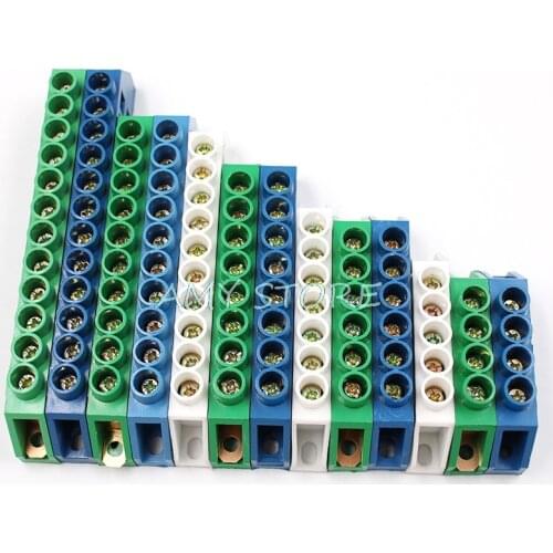 1Pc Green Blue White Screw Terminal Bridge Electrical Distribution Neutral Wiring Block Connector 4 5 6 7 8 10 12 Pins Positions