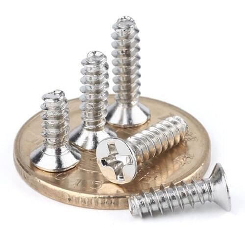 100pcs M1.4 Cross Countersunk head Flats tail tapping screw flat heads Phillips screws Nickel plating 3mm-6mm Length