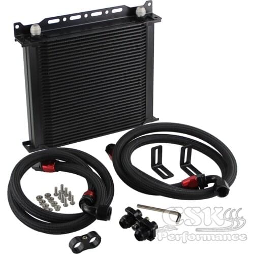 7 Row 248mm AN10 British Oil Cooler Kit w/ Brackets Fits For BMW E36 Euro E82 E9X 135/335 E46 M3 E90 E92 Black/Silver
