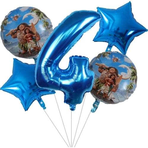 5pcs cartoon Moana balloons 30'' 4 5 6st blue Number balloon supplies Princess moana theme birthday party decoration kids toys