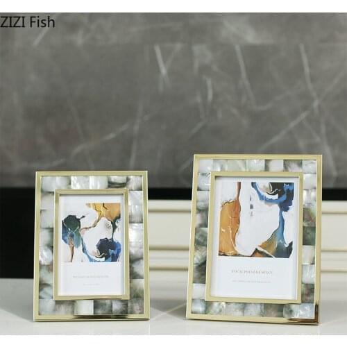 6/7 Inch Gilded Shell Decorative Picture Frame Desk Decoration Family Portrait Photo Framed Alloy Photo Frames Nordic Home Decor