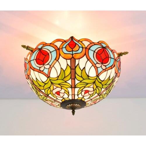 55cm American Pastoral Peach Creative Colored Glass Small Living Room Restaurant Bar Bedroom Art Half Ceiling Lamp