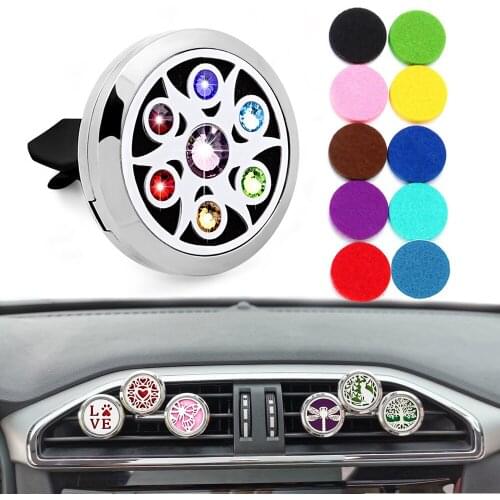 Car Air Freshener Perfume Clip 30mm Stainless Steel Essential Oil Car Diffuser Locket Vent Clip Aromatherapy Locket 10pcs Pads