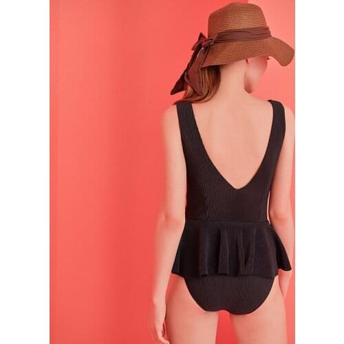 Sleeveless Monokini Sexy Cut Out Swimwear Push Up Bathers Pad Female One Piece Bathing Suit Ruffle Trikini Bodysuit Summer Black