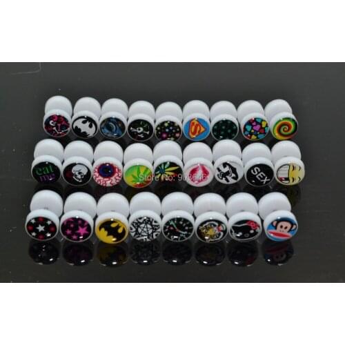 LOT50pcs Mix LOGOS Body Jewelry -Fake Ear Plugs Illusion Ear Tapers 00G~10MM