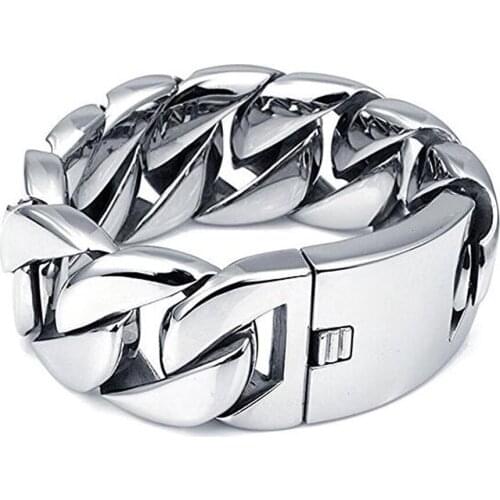 31mm 22-24cm Polished 316L Stainless Steel Bike Bracelet for Men Gold Silver Color Curb Cuban Link Unisex Mens Jewelry