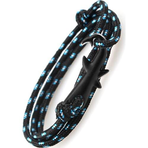 Black Color Shark-Viking Bracelets Multilayer Rope Bracelet For Men Women Charm Survival Rope Chain Male Wrap Bracelet Jewelry