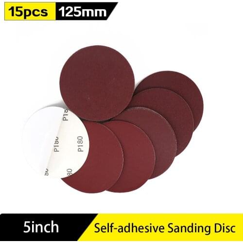 15pcs 5“ 150mm Round PSA Sandpaper Disk Aluminum Oxide Sanding Discs Grit 40-2000 Self Stick for Woodworking Tools