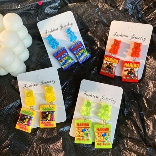 FIMAODZ Bear Candy Resin Earrings for Women Cute Korean Gummy Bear Earrings Kids Fashion Jewelry Simulation Christmas Gift
