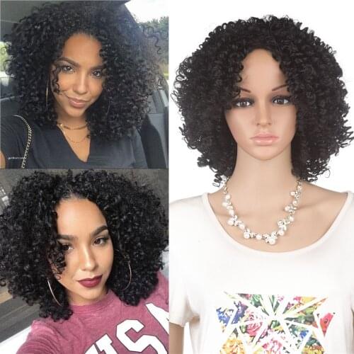 YunRong Short Afro Curly Wig Natural Hairline Heat Resistant Fiber Synthetic Hair Wigs For American African Kinky Curly Wig
