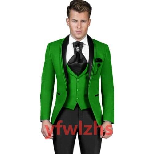 Handsome One Button Groomsmen Shawl Lapel Groom Tuxedos Wedding Dress Men Suits Blazer Prom Dinner (Jacket+Pants+Tie+Vest) B63