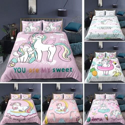Colorful Luminous Unicorn Bedding Set 2/3Pcs Duvet Cover & Pillowcase(s) 3D Printed Quilt Cover Home Textile Gift