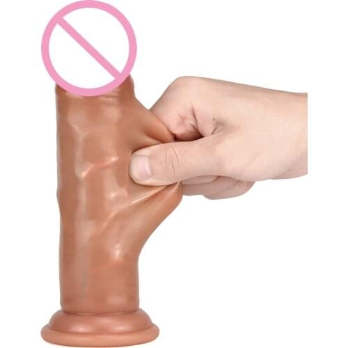 Foreskin Dildo for Women Skin Feeling Realistic Sucker Penis Soft Strapon Female Masturbation 7in Big Dick 18 Sex Toys for Women