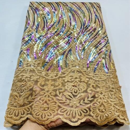 Luxury Sequence Lace Fabric African Nigerian Net Lace with Sequins French Tulle Mesh Lace for Women Sequin Fabric Lace yellow