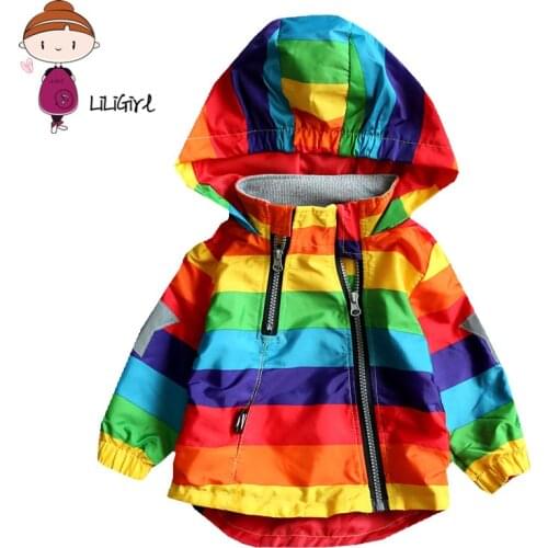 Baby Girl Jacket Boy Hooded Coat Sunscreen Clothes Rainbow Stripe Jacket Baby Boy Long Sleeves Spring And Autumn Kids Clothes