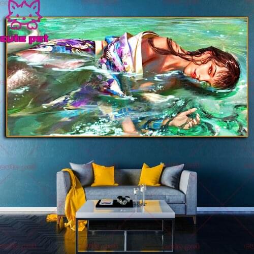 Cute pet DIY handmade diamond fantasy Sexy mermaid crossstitch Mosaic home decor art painting wallpaper Diamond Embroidery large