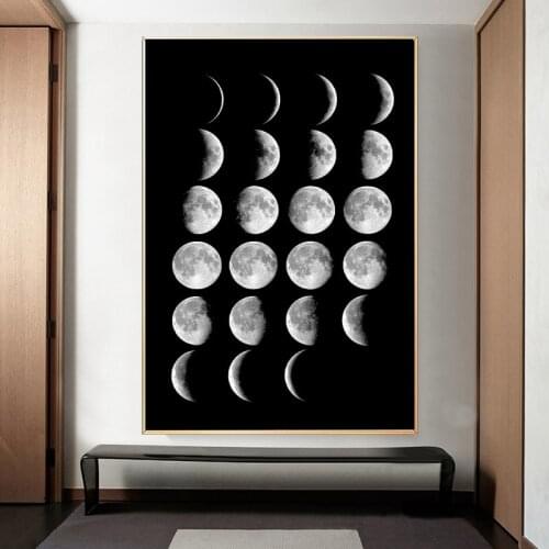 Minimalist Moon Phases Wall Art Canvas Painting Nordic Black and White Poster and Prints Pictures for Living Room Home Decor