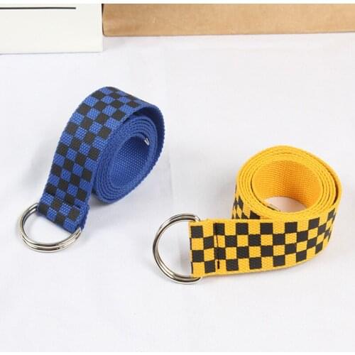 Fashion Plaid Canvas Casual Belts Women Long Punk D Buckle Men Ladies Waist Strap Trouser Jeans Female Harajuku Waistband