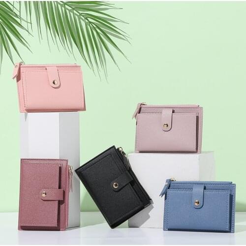 Women Fashion Solid Color Wallet Credit ID Card Multi-slot Zipper Card Holder Ladies Casual PU Leather Mini Coin Purse Wallet