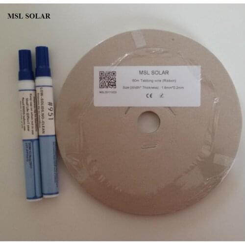 MSL SOLAR 200Feet Solar cell Solder wire 1.6mm*0.2mm.Tin-plate Copper strip for DIY solar panel.Give 2pcs flux pen for free