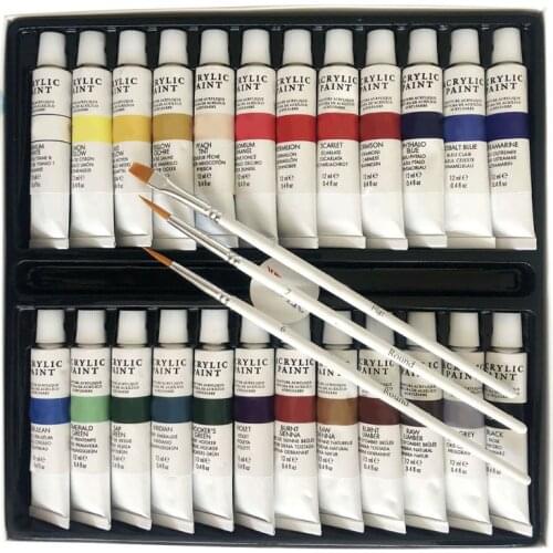 Acrylic Paint Set 24 Color Tubes of 0.4 oz (12 ml) Art Set for Kids Students Painting Canvas