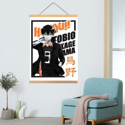 Home Decoration Haikyuu Wall Artwork Picture Japan Anime Boys Wooden Scroll Hanging Painting Print Canvas Poster For Living Room