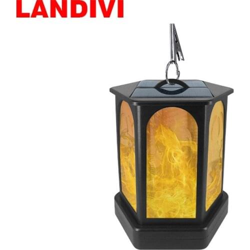 LANDIVI NEW solar retro flame lamp outdoor garden lawn is decorated with hanging lamppost headlight landscape wall lamp lantern