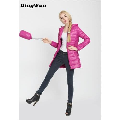 2021 New Winter Ladies Mid-Length Warm Down Coat Jacket Womens Ultra Light Hooded Plus Size 7XL Overcoats casaco feminino parka