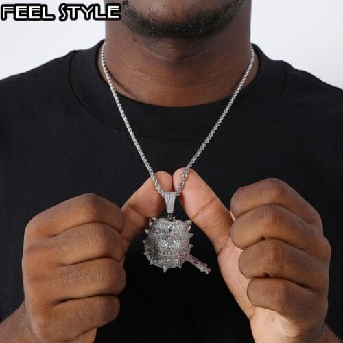 Bling Iced Out Cubic Zircon CZ Dog Pendants & Necklaces Copper Necklace For Men Hip Hop Rapper Jewelry With Tennis Chain
