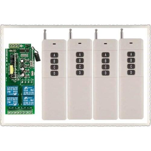 Long Transmitter AC85v~250V 110V 230V 4CH Wireless Remote Control Switch 220V Relay Output Radio RF 4pcs Transmitter+1*Receiver